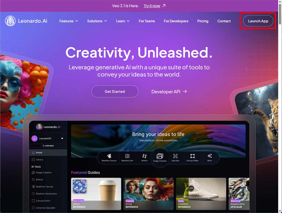 Leonardo.Ai ログイン解説用画面1