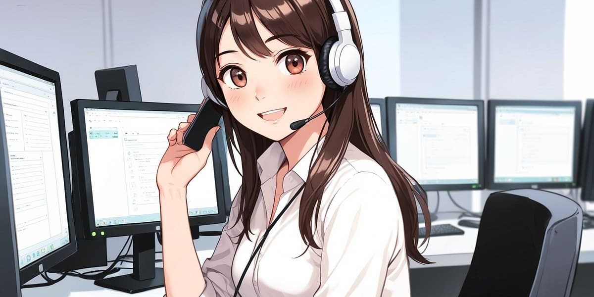 AI画像生成で作られた女性オペレーターのイラスト。AIを使った副業の始め方をイメージしたアイキャッチ画像。