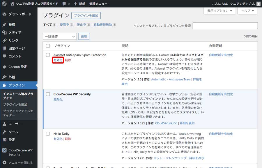 Akismetの設定手順2