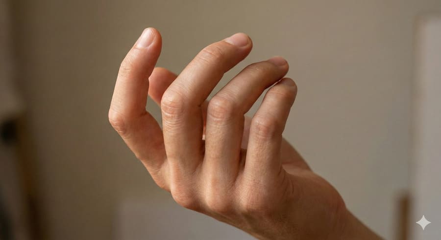 Geminiが生成した、5本の指が正確かつリアルに描写された手のクローズアップ写真。関節のシワや皮膚の質感が自然で、指の崩れが一切ない。