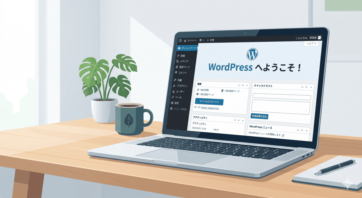 エックスサーバーのWordPressクイックスタートで開設完了したWordPress管理画面